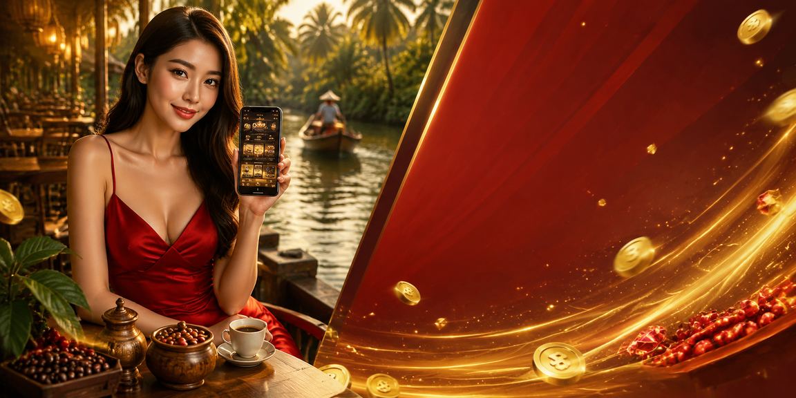 Người dùng vùng Đồng bằng sông Cửu Long thưởng thức cà phê sáng và theo dõi cashback rebate trên điện thoại