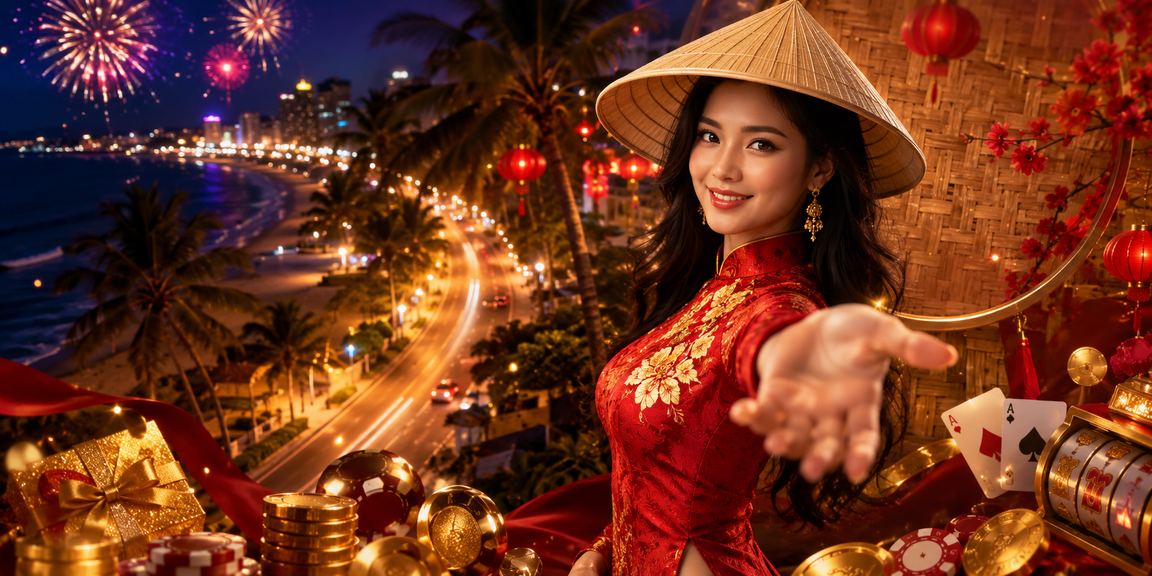 Phong cảnh Mũi Né - không khí casino truyền thống với nón lá